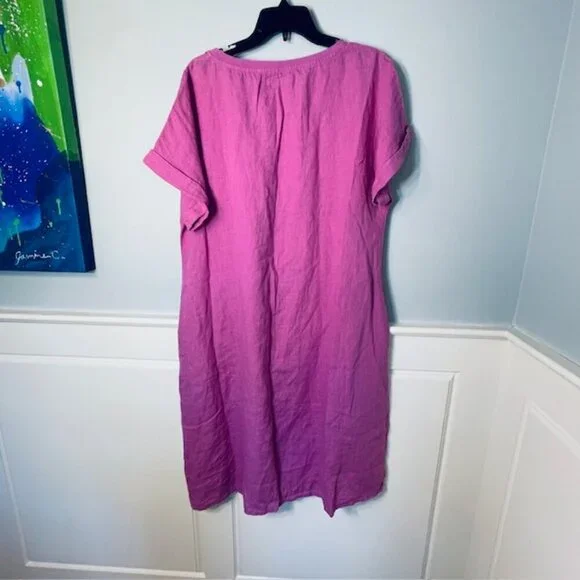 Flax 100% Linen Tee Top Tunic Dress Pockets Peony Pink NWT NEW Medium - Picture 8 of 9